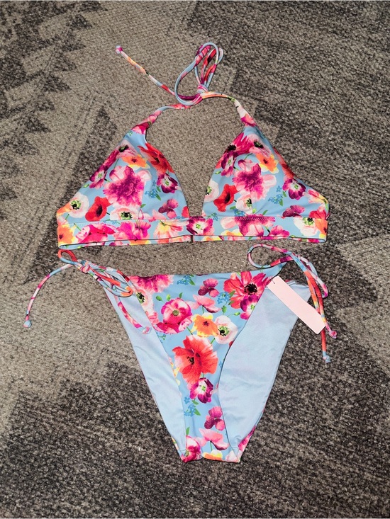 Victoria's Secret Other - Victoria's Secret Floral Tie-String Bikini - Light Blue, Pink & Orange